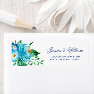 Blue Florals Watercolor Mariage Adresse de retour