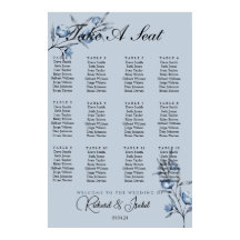 Blue Floris 24 Table Wedding Seating Chart 