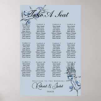 Blue Floris 24 Table Wedding Seating Chart 