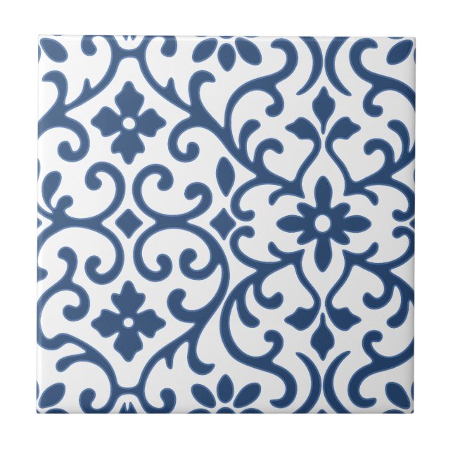 Blue Flourish Baroque Old World Charm Tile (Front)