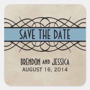 Blue Flourish Border Save the Date Stickers