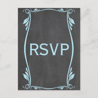 Blue Flourish Chalkboard RSVP Postcard