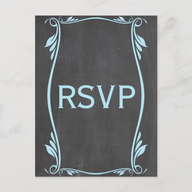 Blue Flourish Chalkboard RSVP Postcard (Front)