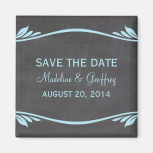 Blue Flourish Chalkboard Save the Date Magnet