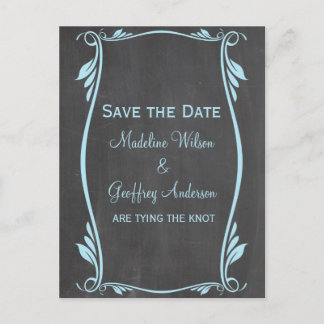 Blue Flourish Chalkboard Save the Date Postcard