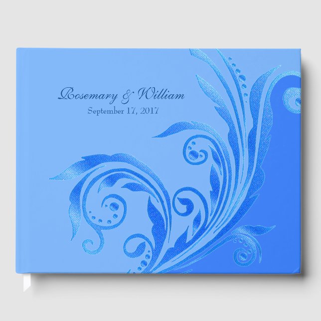 Blue Flourish Wedding Guest Book (Front)