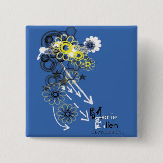Blue flower 2 inch square button