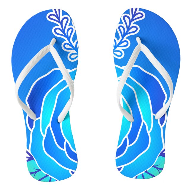 Blue Flower Abstract Style personal name Flip Flops (Footbed)