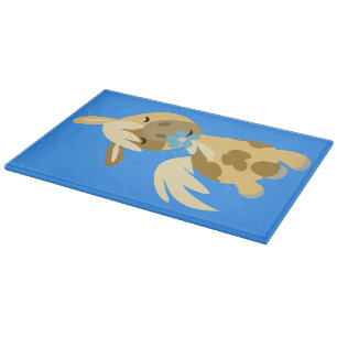 Blue Flower and Cute Cartoon Pony Cutting Board