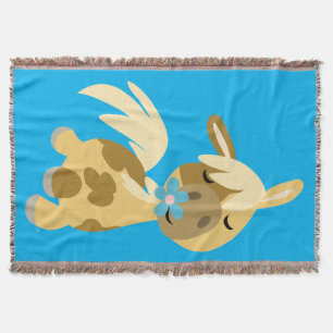 Blue Flower and Cute Cartoon Pony Throw Blanket