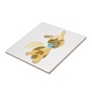Blue Flower and Cute Cartoon Pony Tile