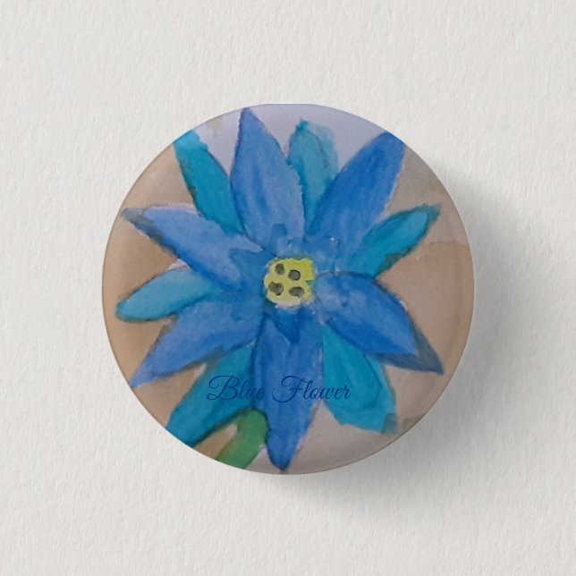 Blue Flower Badge 1 Inch Round Button (Front)