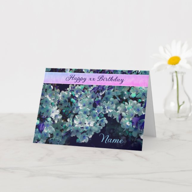 Blue Flower Blossoms Personalized Birthday  Card (Small Plant)