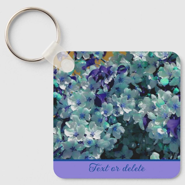 Blue Flower Blossoms Personalized Keychain (Front)