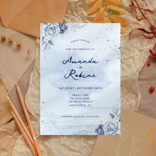 Blue Flower Blush  Wedding Invitation