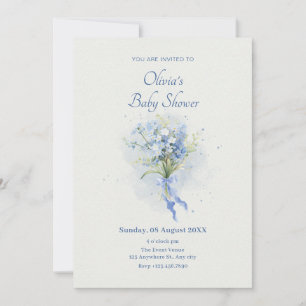 Blue flower bouquet baby shower invitation