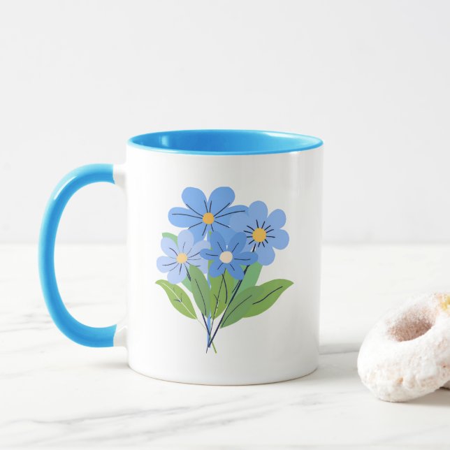 Blue Flower Bouquet Mug (With Donut)
