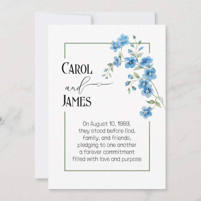 Blue Flower Bouquet Wedding Vow Renewal  Invitation (Front)