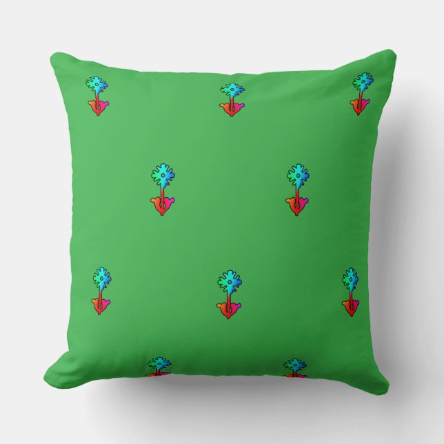 Blue Flower Brt Green                 Throw Pillow (Front)