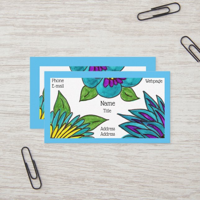 Blue Flower Business Cards (Front/Back In Situ)