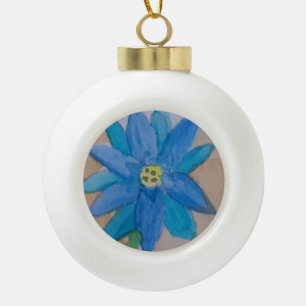 Blue Flower Ceramic Ball Christmas Ornament