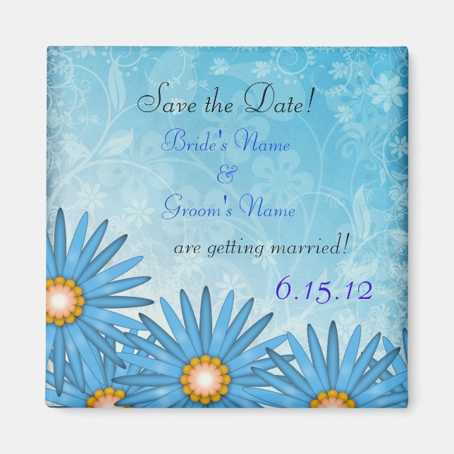 Blue Flower Cheerful Save the Date Magnet (Front)
