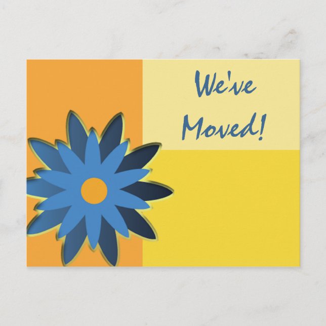 Blue Flower Colour Block Change of Address Announcement Postcard (Front)