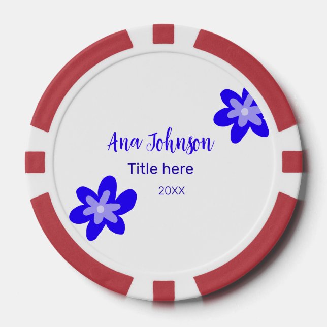Blue flower doodle name title year 20XX profession Poker Chips (Front)