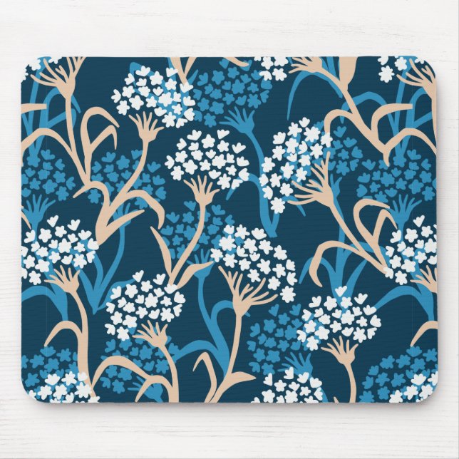 Blue Flower Drawing Pattern Mouse Pad (Front)