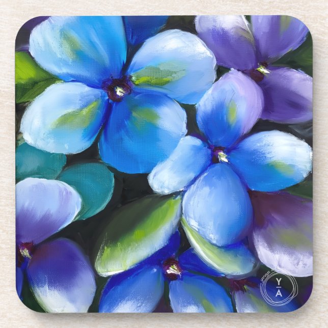 Blue flower drink hard plastic coasters (Front)