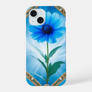 Blue Flower Elegant Stained Glass Botanical Detail iPhone 15 Case