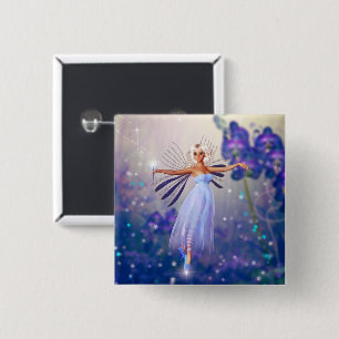 Blue Flower Fairy 2 Inch Square Button