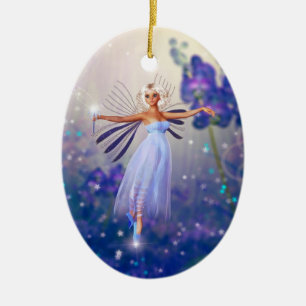 Blue Flower Fairy Ceramic Ornament