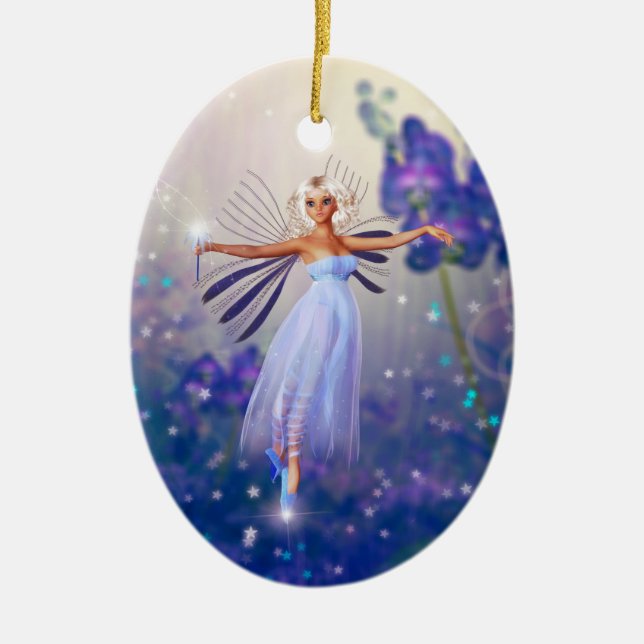 Blue Flower Fairy Ceramic Ornament (Front)