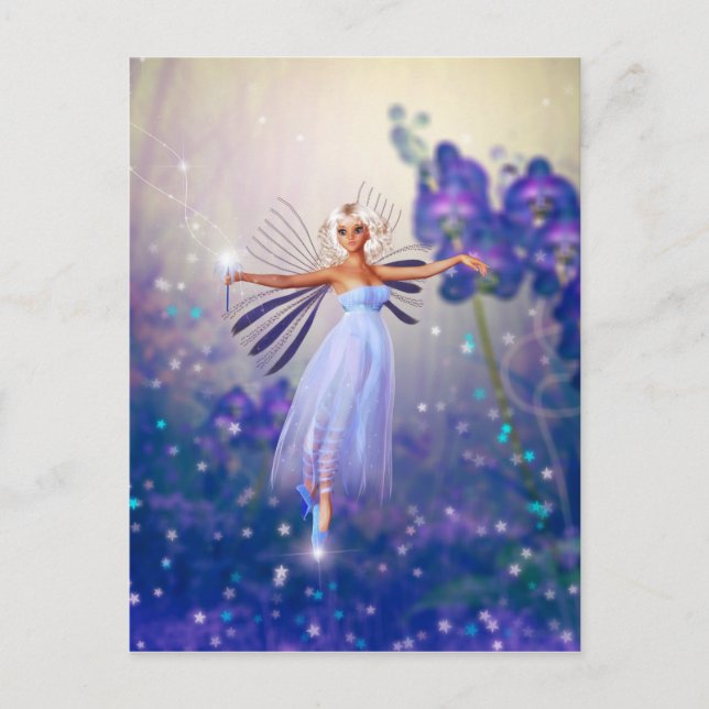 Blue Flower Fairy Postcard (Front)