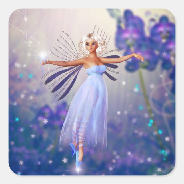 Blue Flower Fairy Square Sticker (Front)