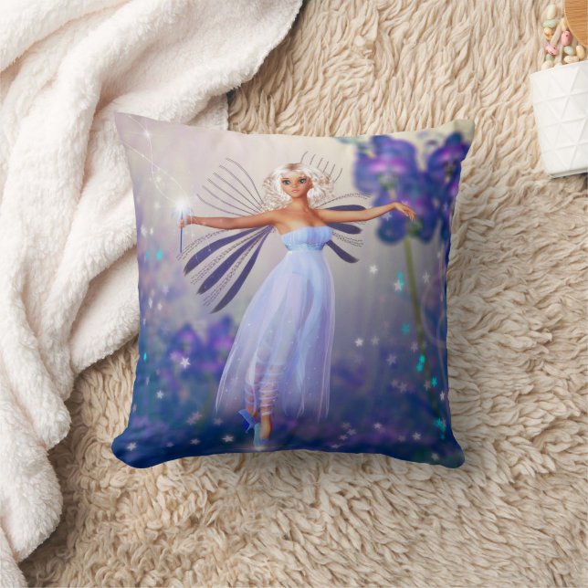 Blue Flower Fairy Throw Pillow (Blanket)