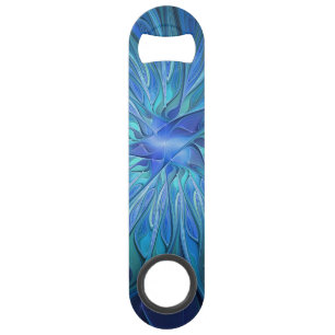 Blue Flower Fantasy Pattern, Abstract Fractal Art Bar Key