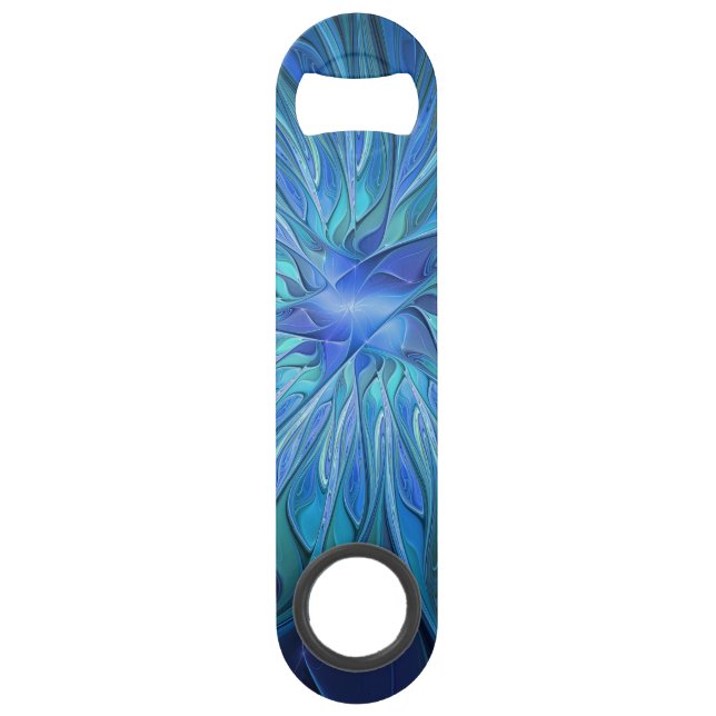 Blue Flower Fantasy Pattern, Abstract Fractal Art Bar Key (Front)