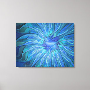 Blue Flower Fantasy Pattern, Abstract Fractal Art Canvas Print