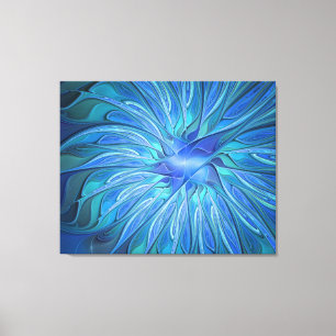 Blue Flower Fantasy Pattern, Abstract Fractal Art Canvas Print