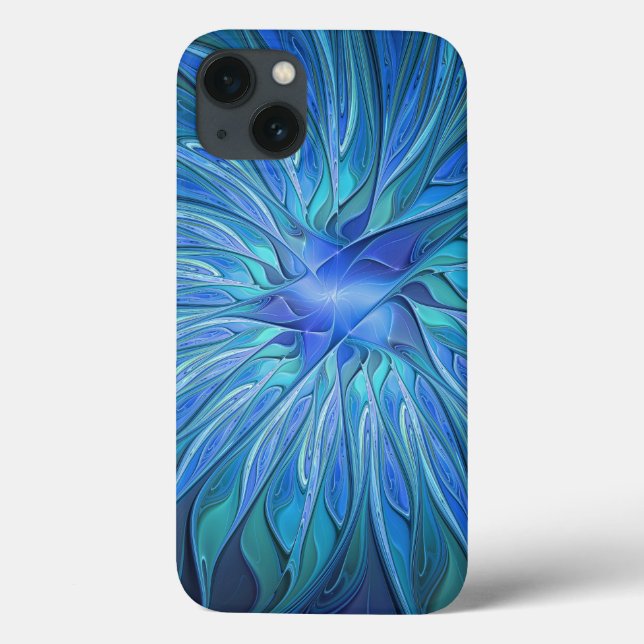Blue Flower Fantasy Pattern, Abstract Fractal Art Case-Mate iPhone Case (Back)