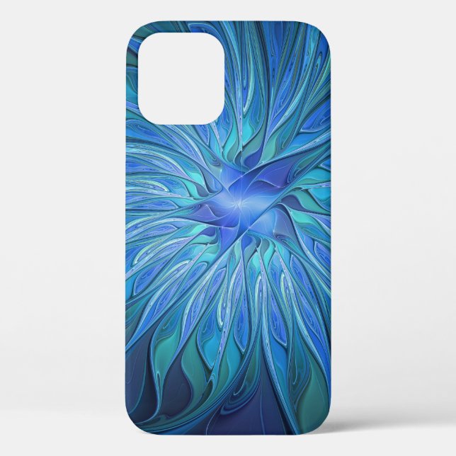 Blue Flower Fantasy Pattern, Abstract Fractal Art Case-Mate iPhone Case (Back)