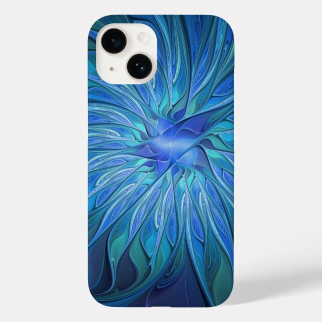 Blue Flower Fantasy Pattern, Abstract Fractal Art Case-Mate iPhone Case (Back)