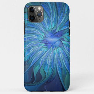 Blue Flower Fantasy Pattern, Abstract Fractal Art iPhone 11 Pro Max Case