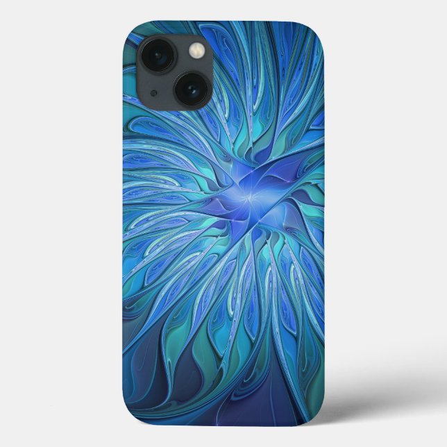 Blue Flower Fantasy Pattern, Abstract Fractal Art Case-Mate iPhone Case (Back)