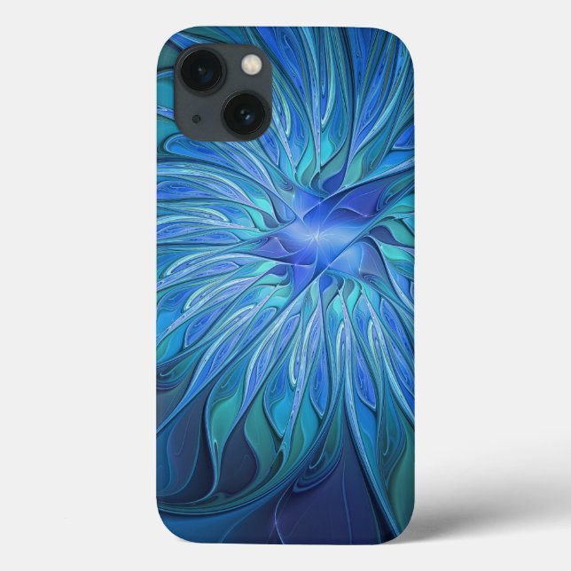Blue Flower Fantasy Pattern, Abstract Fractal Art Case-Mate iPhone Case (Back)