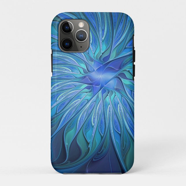 Blue Flower Fantasy Pattern, Abstract Fractal Art Case-Mate iPhone Case (Back)