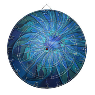 Blue Flower Fantasy Pattern, Abstract Fractal Art Dartboard