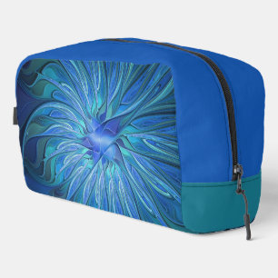 Blue Flower Fantasy Pattern, Abstract Fractal Art Dopp Kit